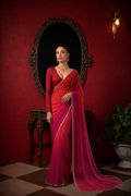 Magenta & Red shaded sari set