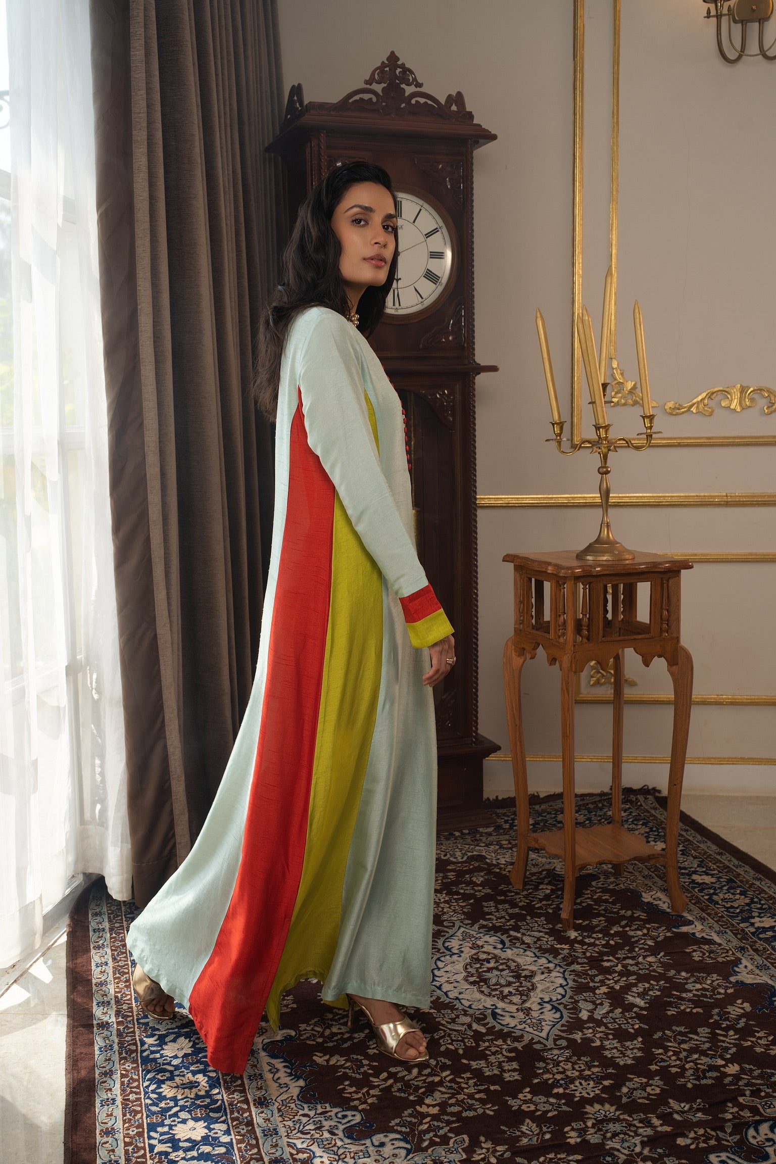 Colorblock Tunic ( Lime, burntorange, aqua blue)