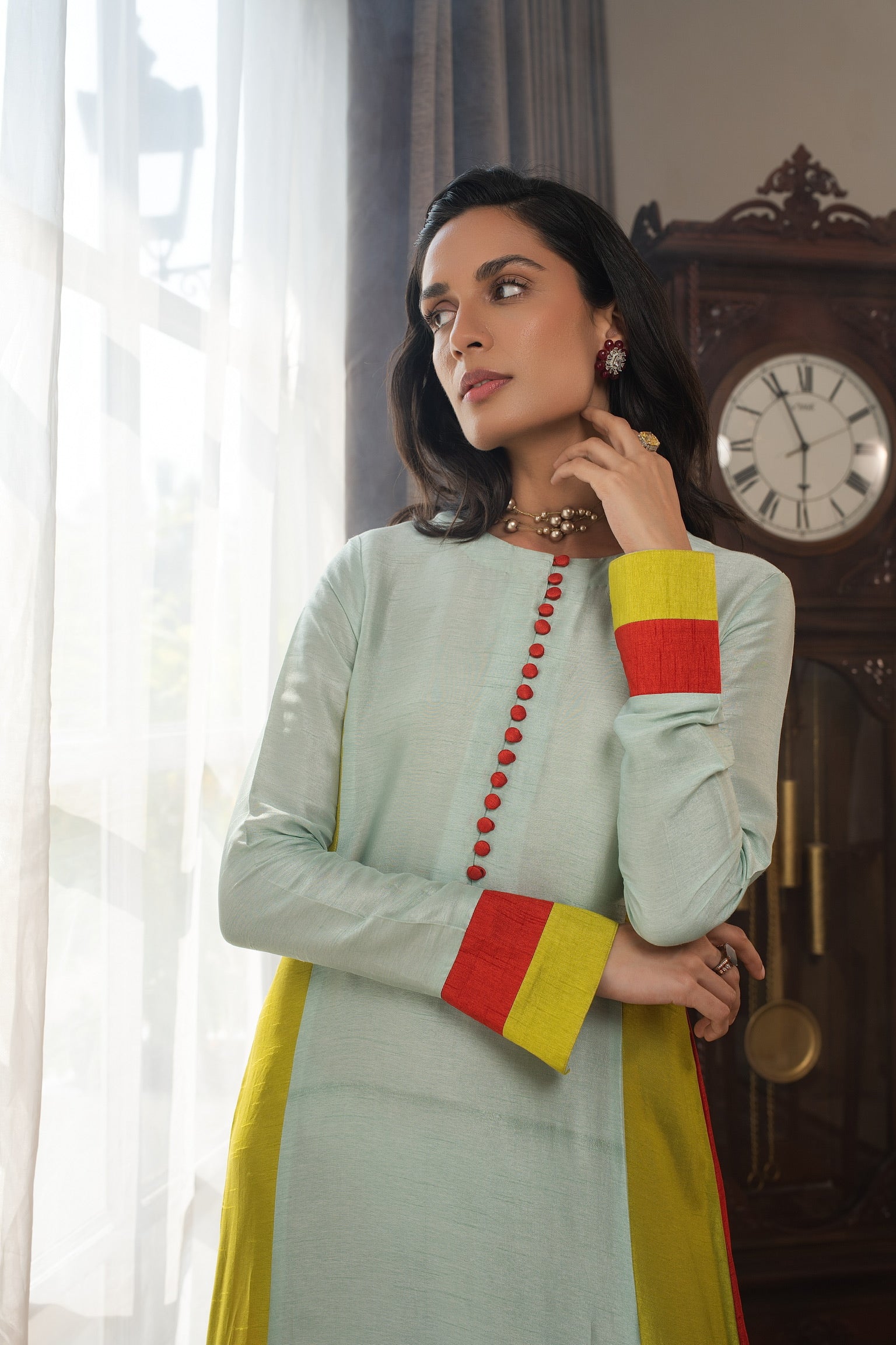 Colorblock Tunic ( Lime, burntorange, aqua blue)