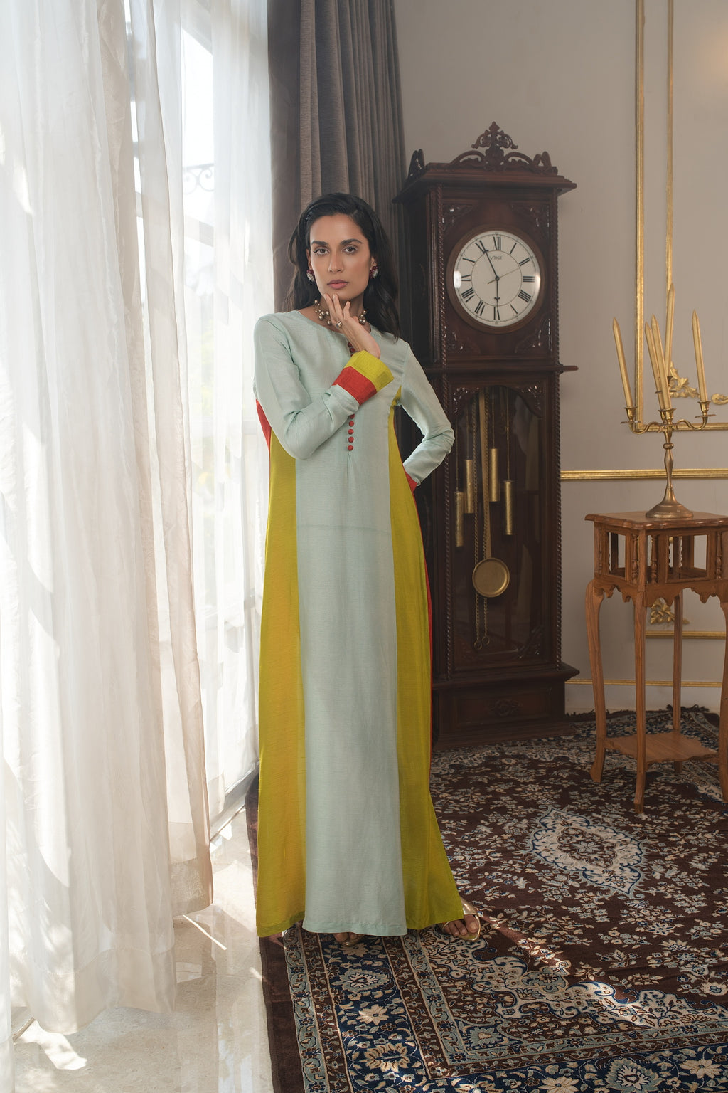 Colorblock Tunic ( Lime, burntorange, aqua blue)