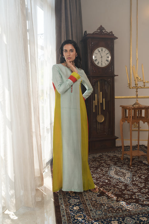 Colorblock Tunic ( Lime, burntorange, aqua blue)