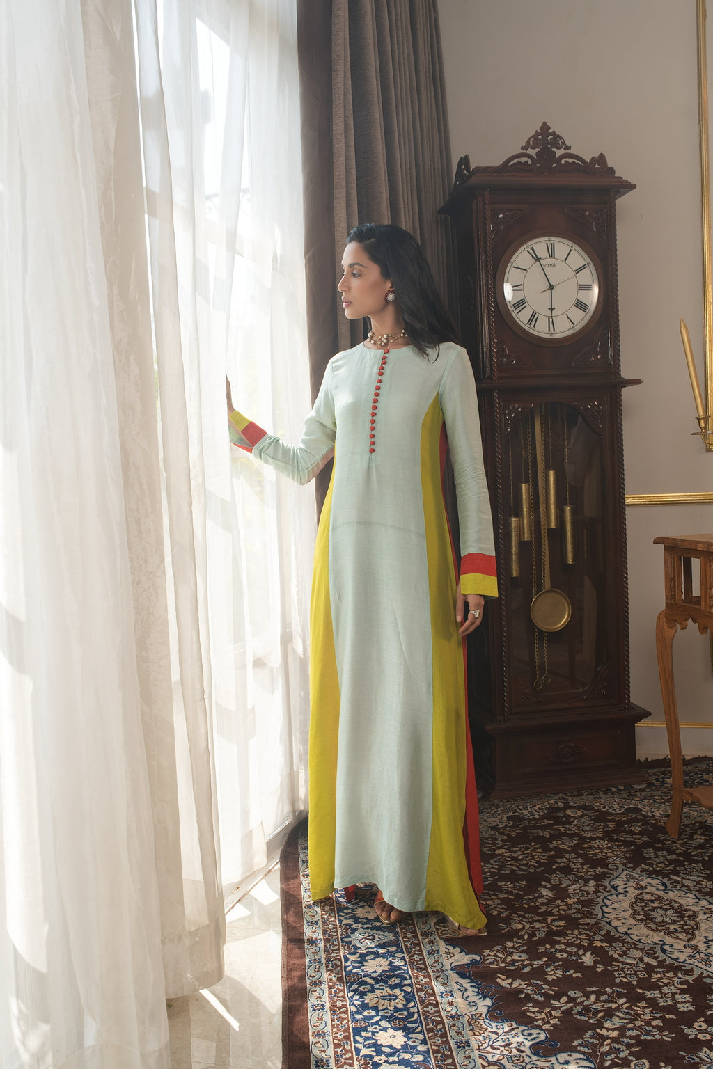 Colorblock Tunic ( Lime, burntorange, aqua blue)