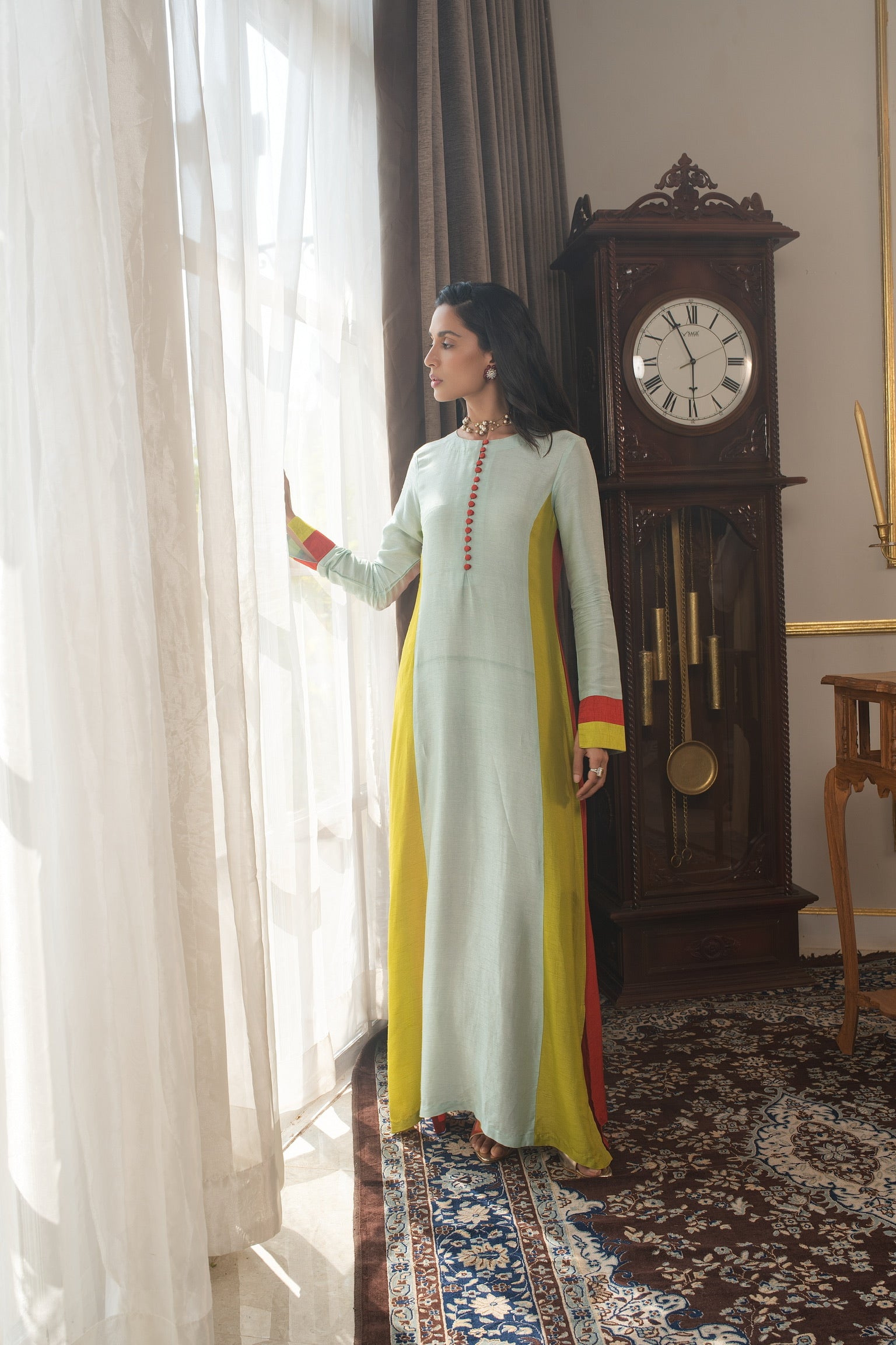 Colorblock Tunic ( Lime, burntorange, aqua blue)