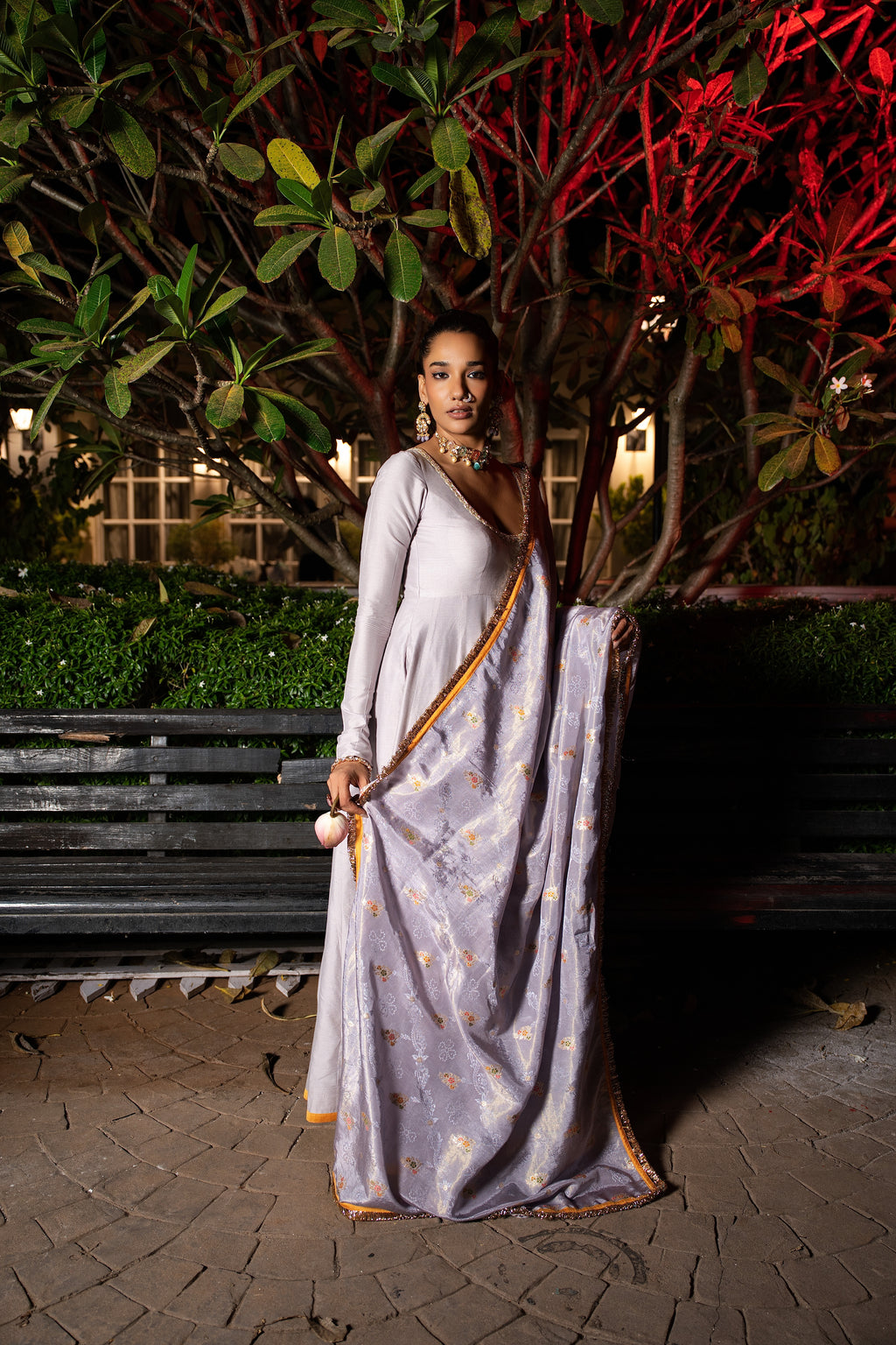 Lavender  silk anarkali set.