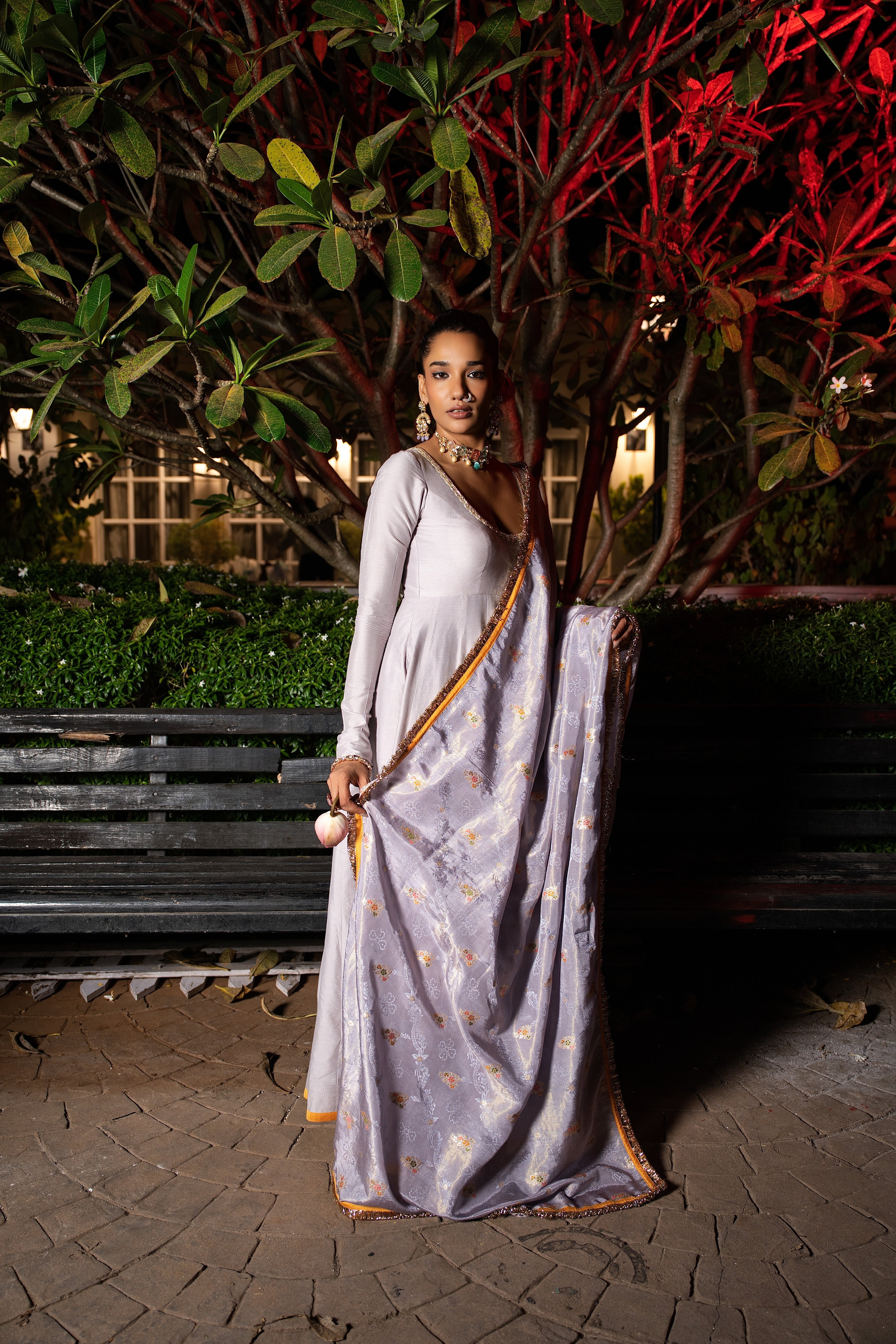 Lavender  silk anarkali set.