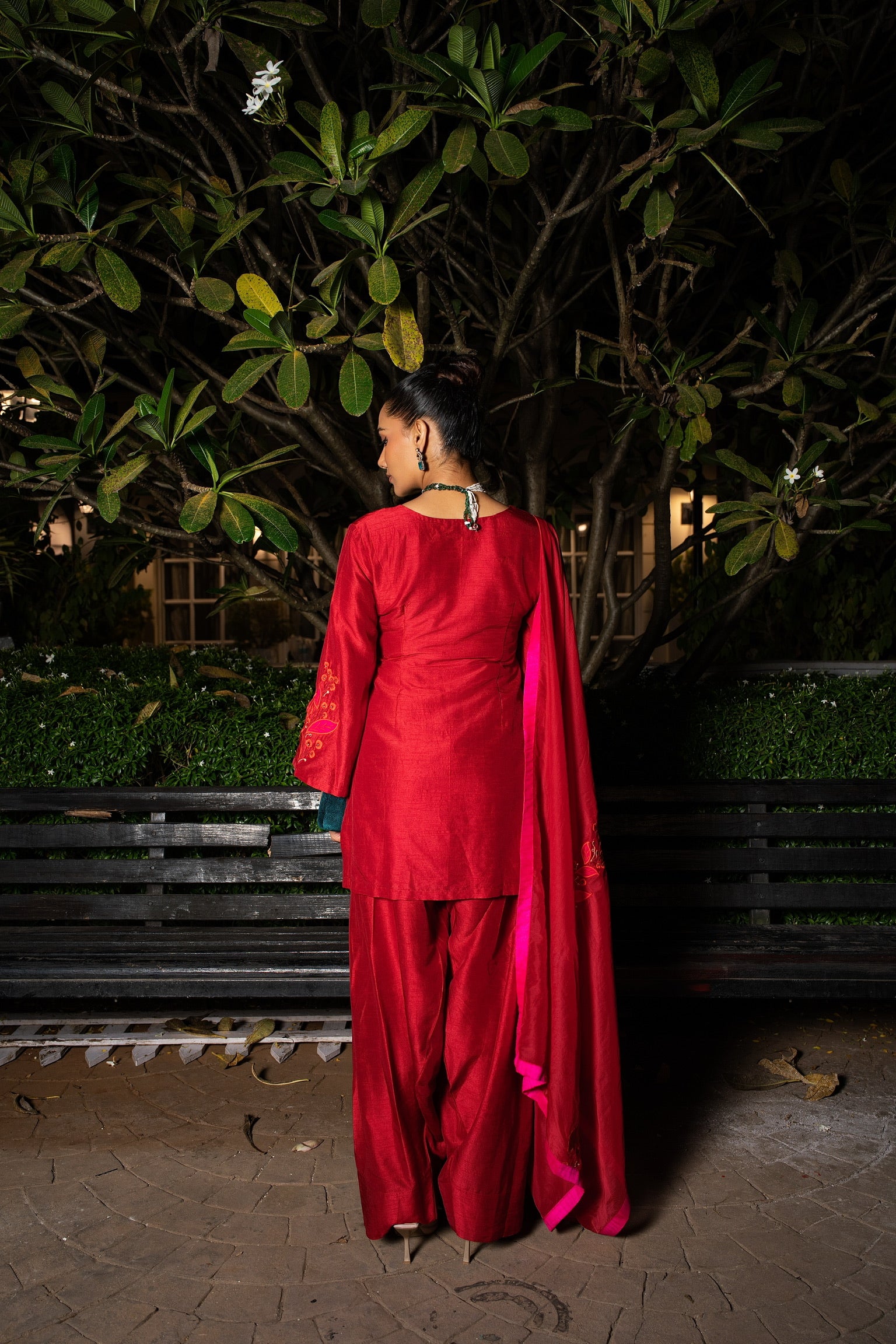 Scarlet Red patchwork embriodered  short kurta set