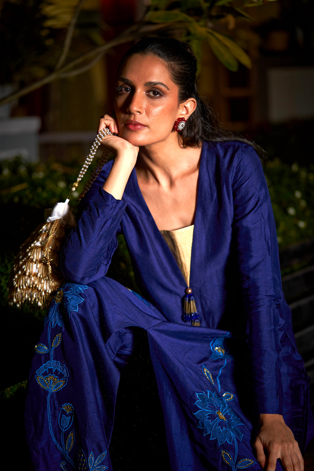 Navy Blue patchwork tunic set.