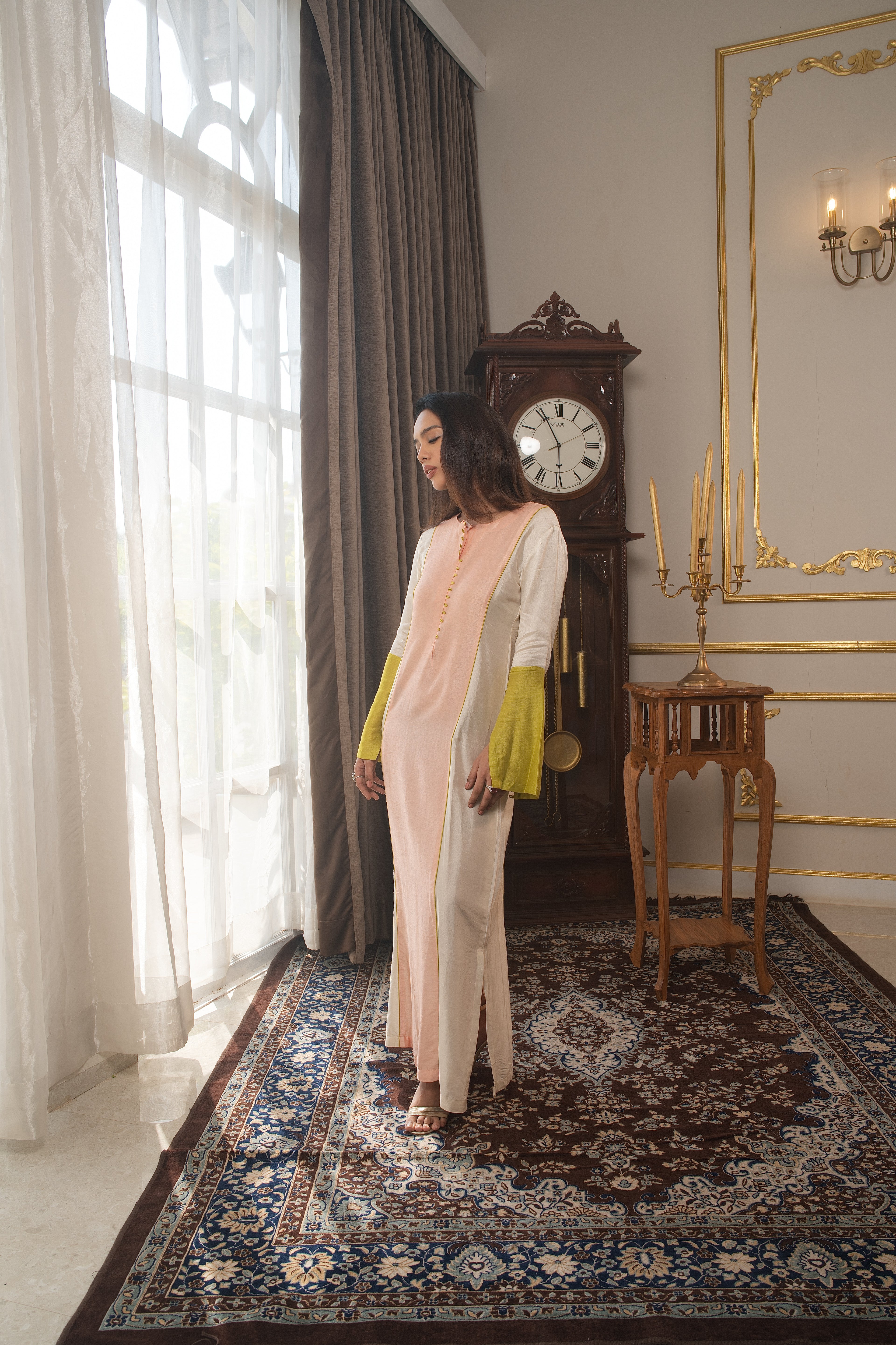 Colour block Tunic ( peach , ivory ,lime)