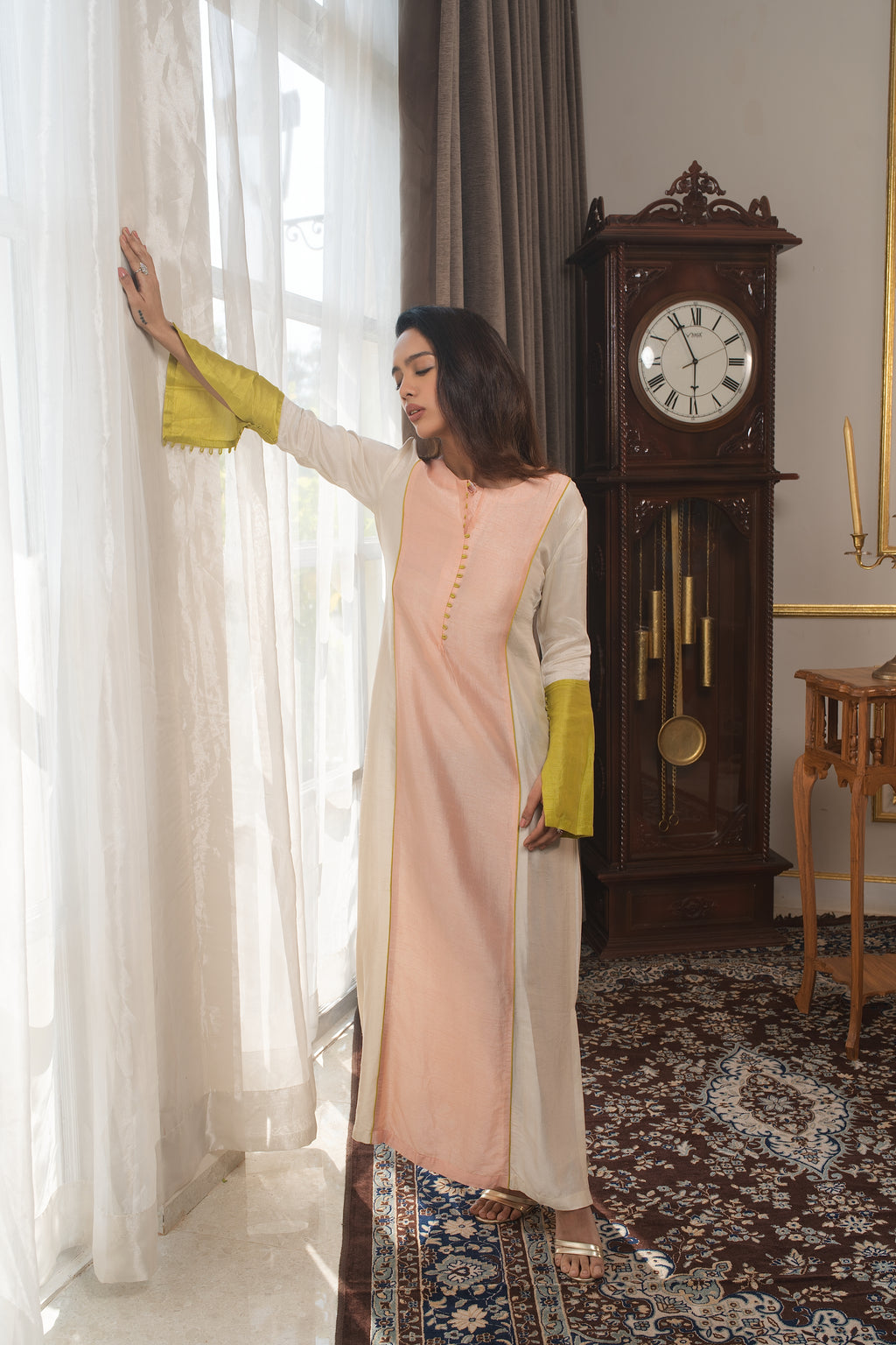 Colour block Tunic ( peach , ivory ,lime)