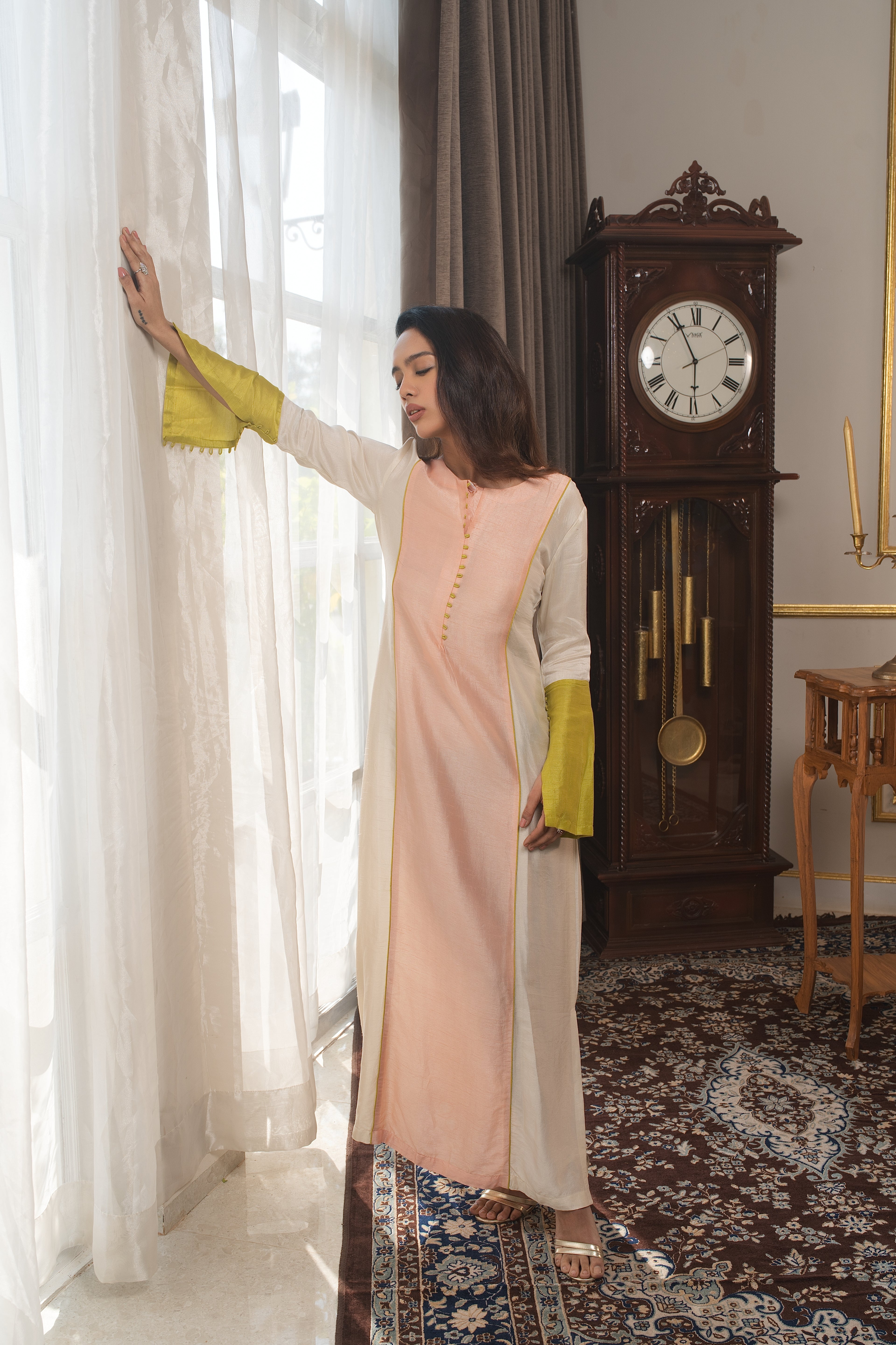 Colour block Tunic ( peach , ivory ,lime)