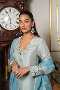 Sage blue & aqua blue contarst embriodered kurta set