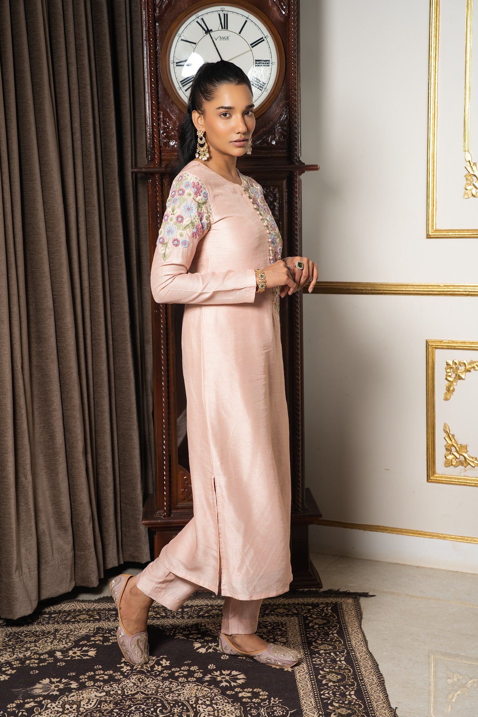 Dustpink embriodered tunic set