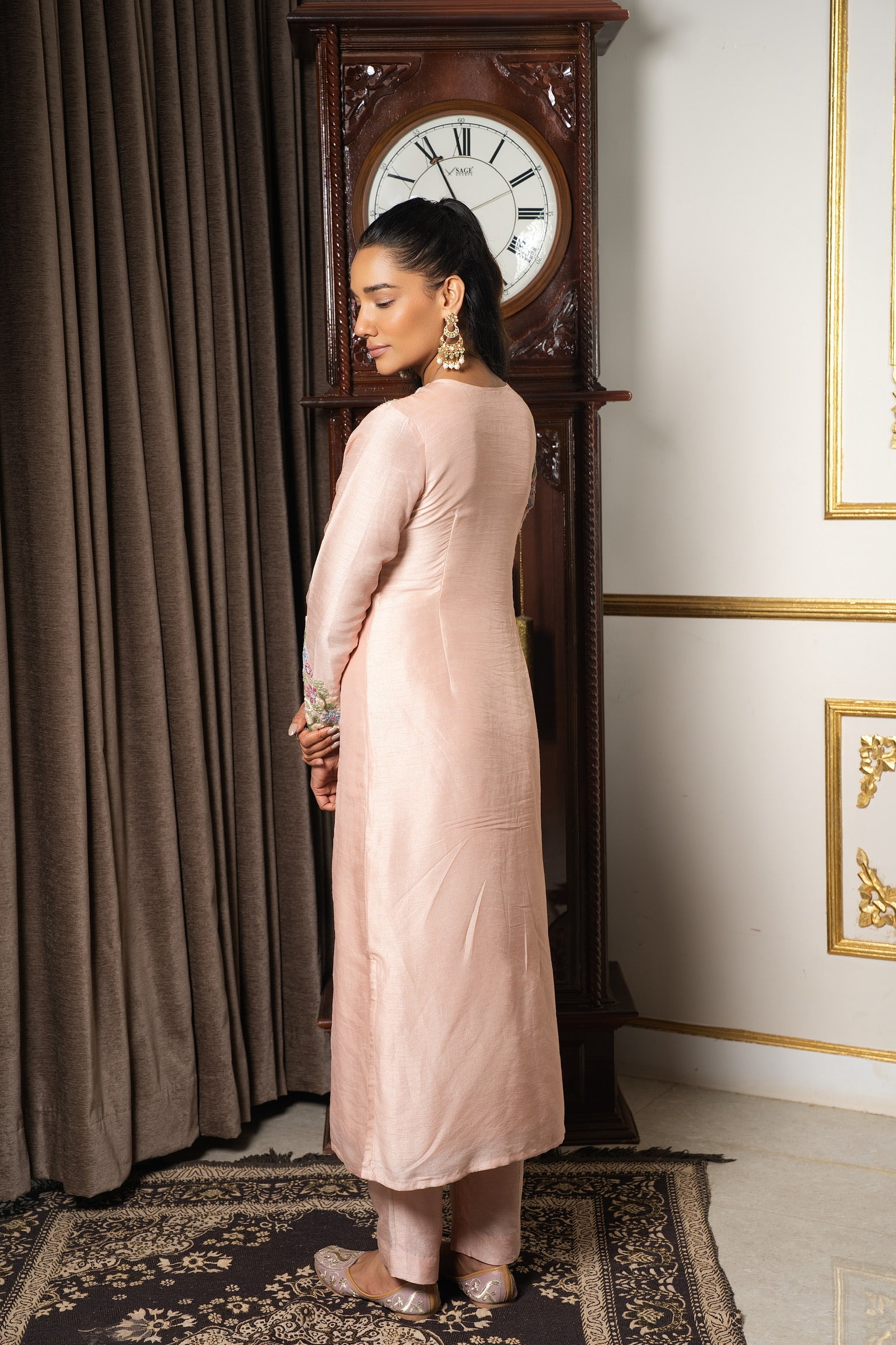 Dustpink embriodered tunic set