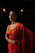 Burnt Orange embriodered organza sari set.