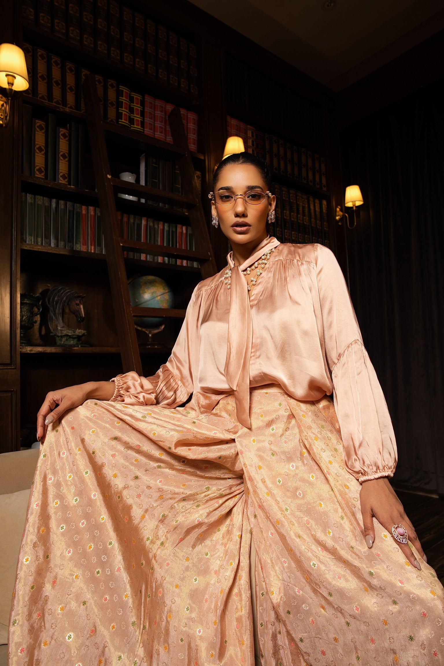 Peach silk tunic top set