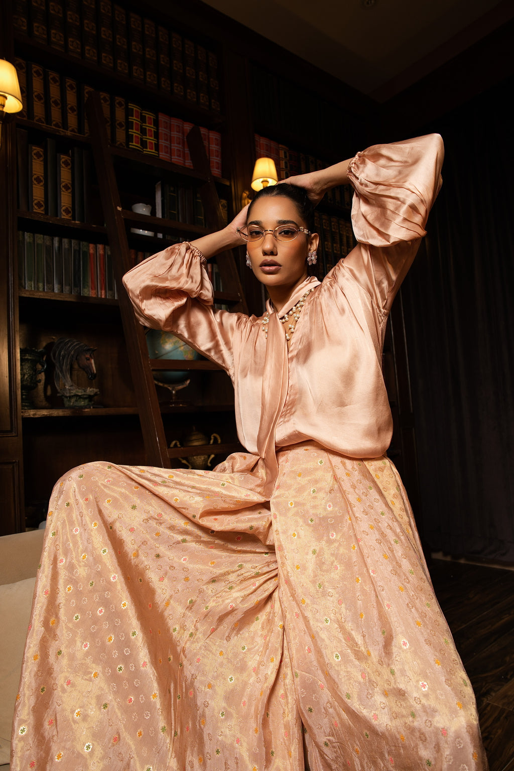 Peach silk tunic top set