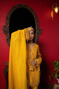 Sunshine yellow embriodered short kurta set.
