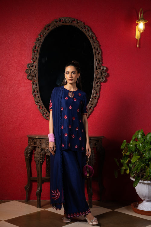 Celestial blue  embriodered Short kurta set
