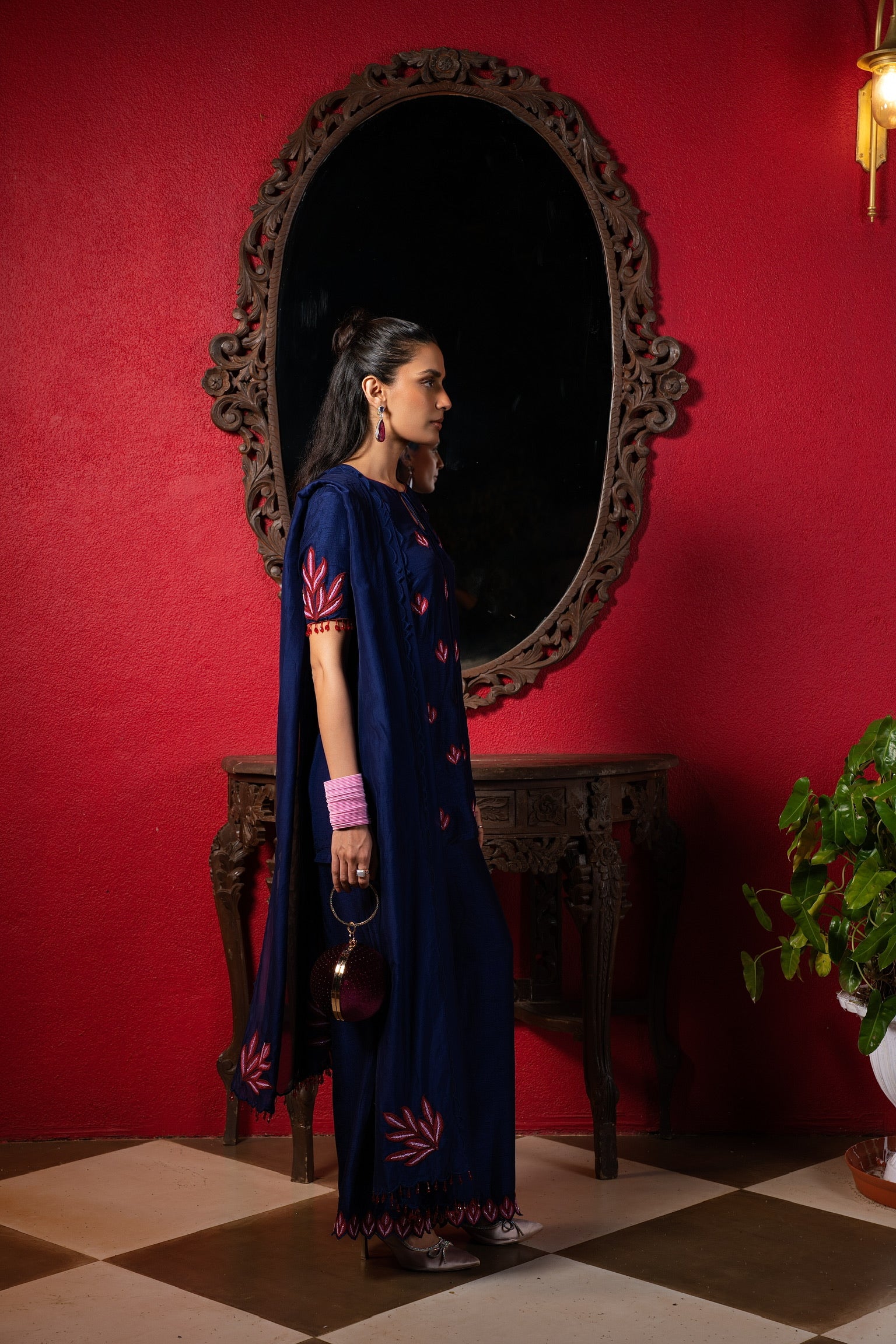 Celestial blue  embriodered Short kurta set