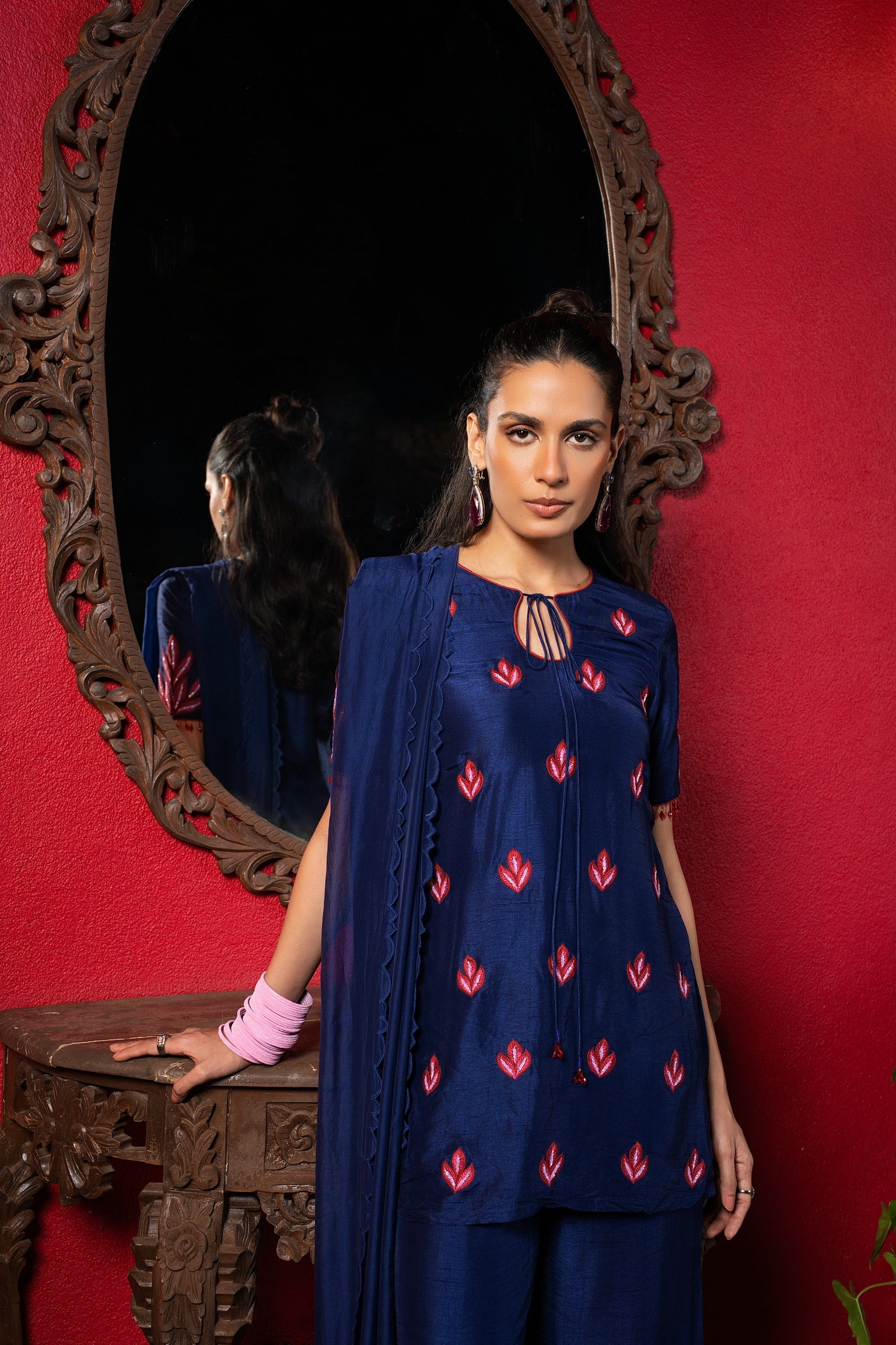 Celestial blue  embriodered Short kurta set
