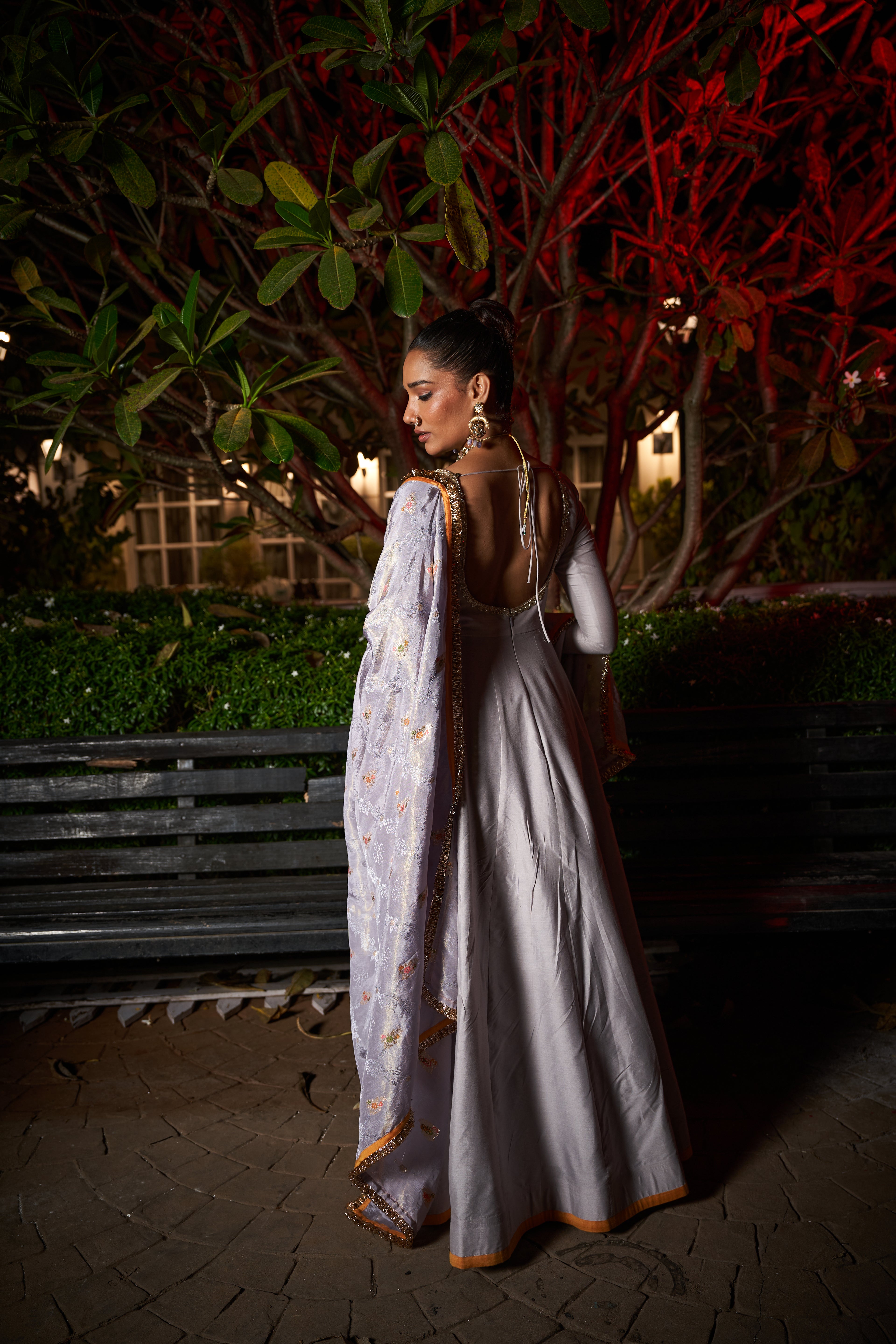 Lavender  silk anarkali set.