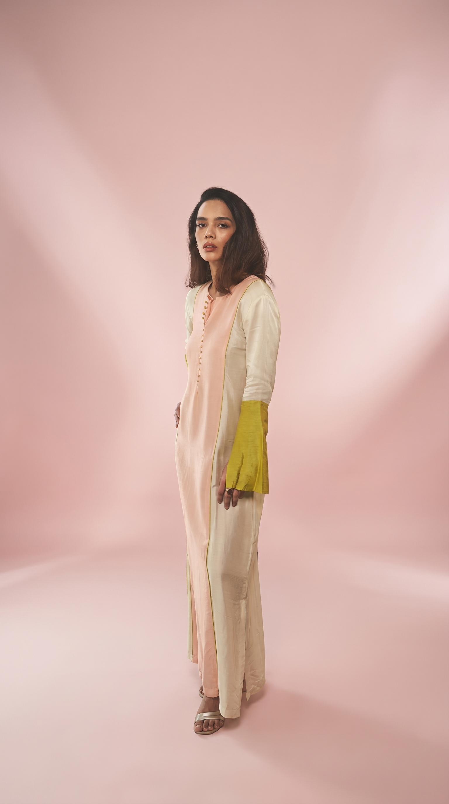 Colour block Tunic ( peach , ivory ,lime)