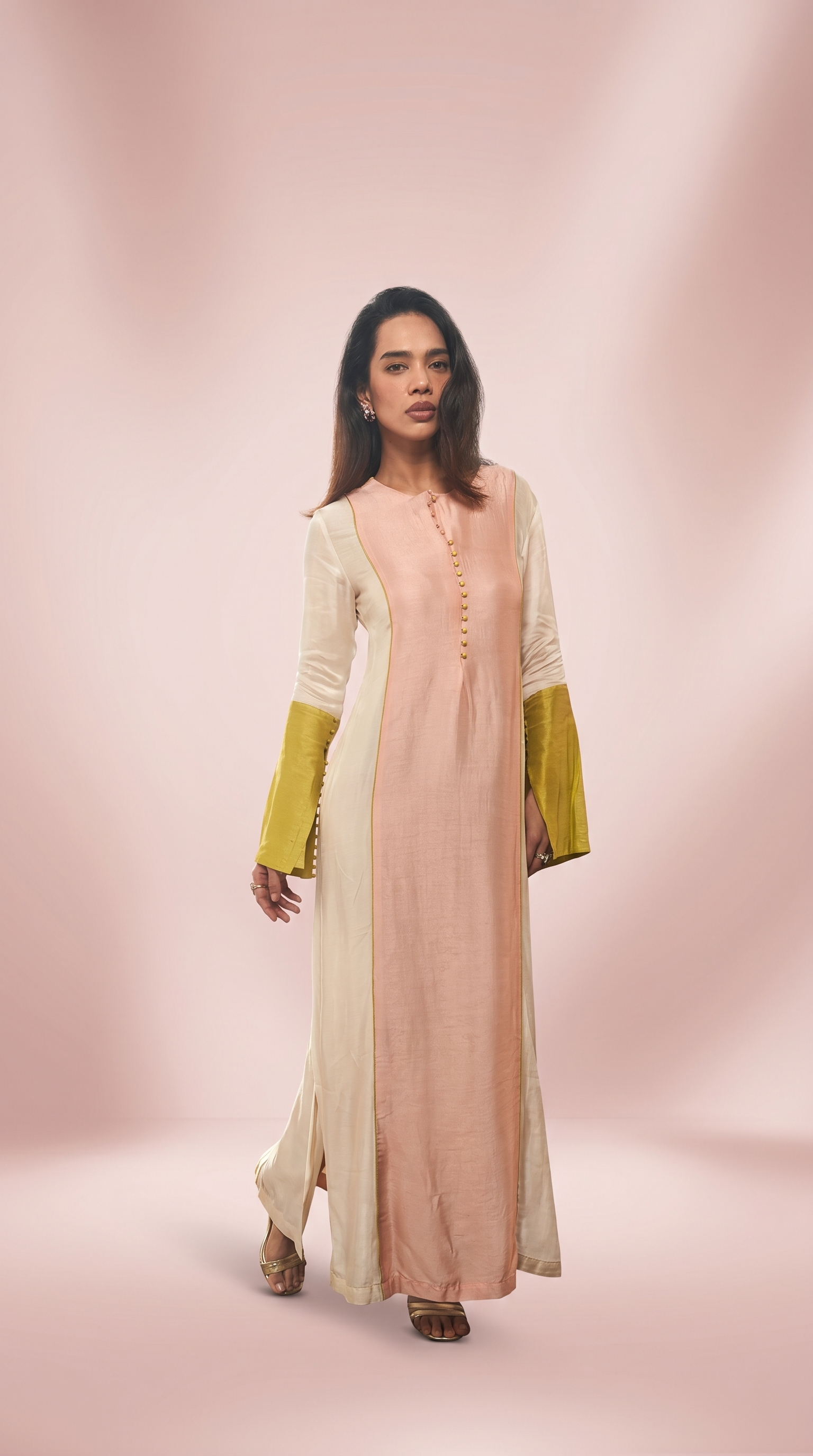 Colour block Tunic ( peach , ivory ,lime)