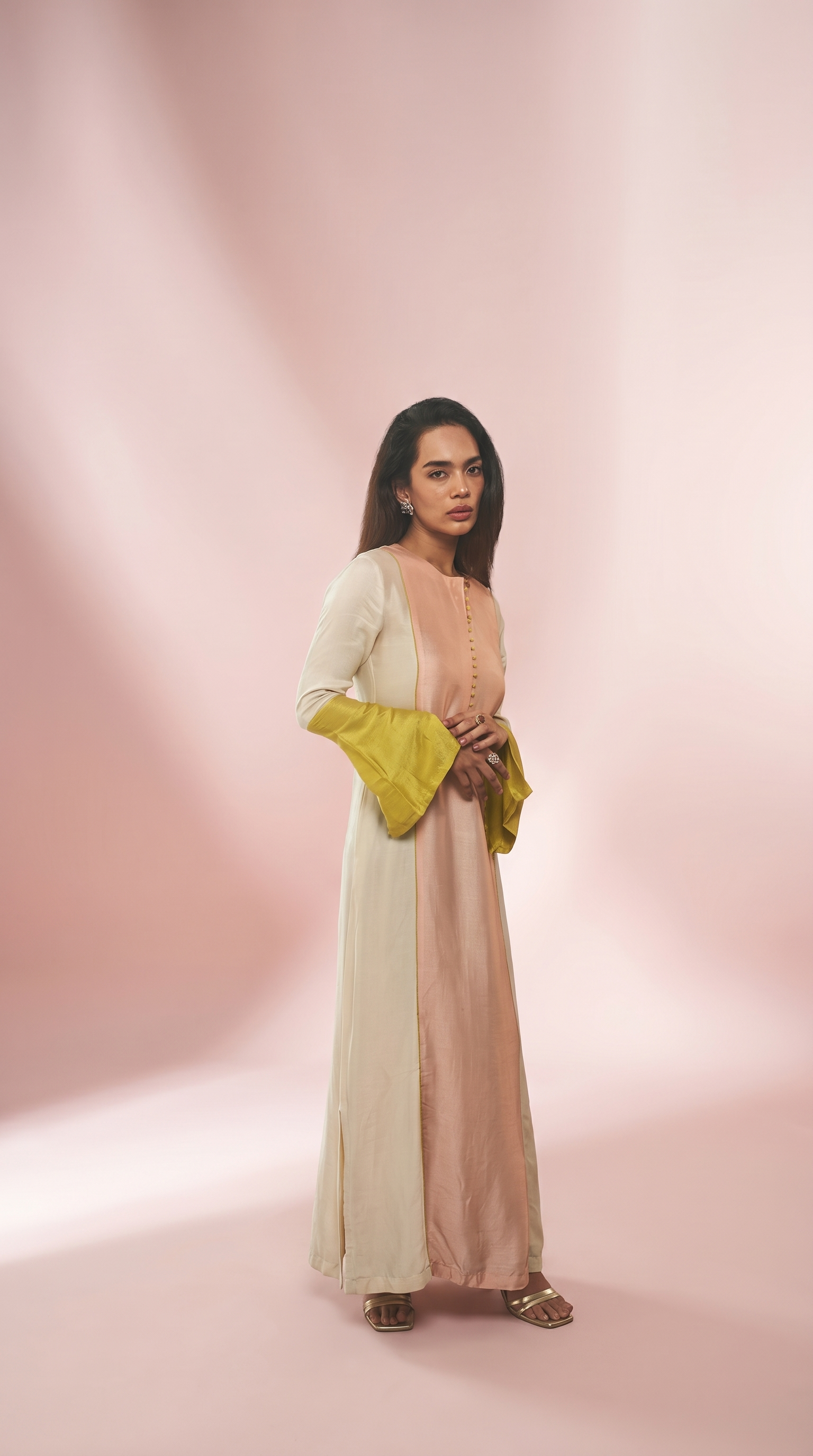 Colour block Tunic ( peach , ivory ,lime)
