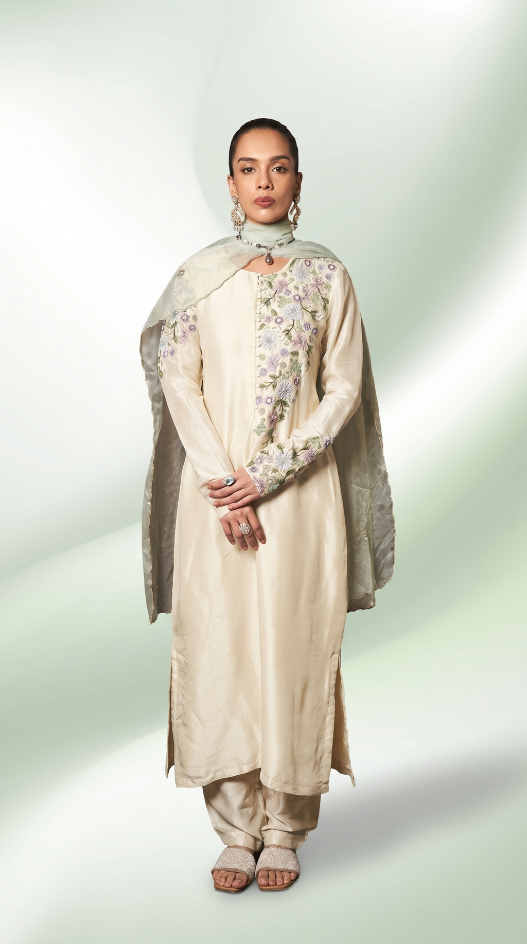 Sage Green embriodered tunic set