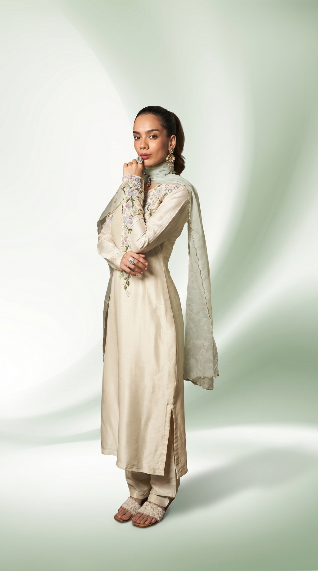 Sage Green embriodered tunic set