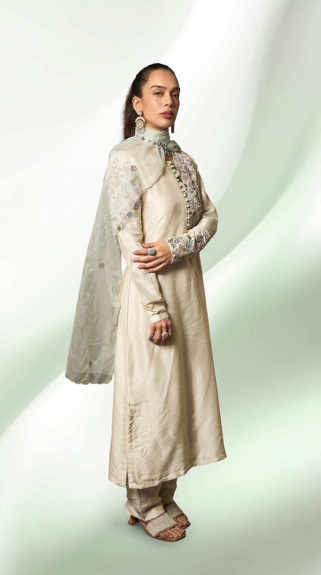 Sage Green embriodered tunic set