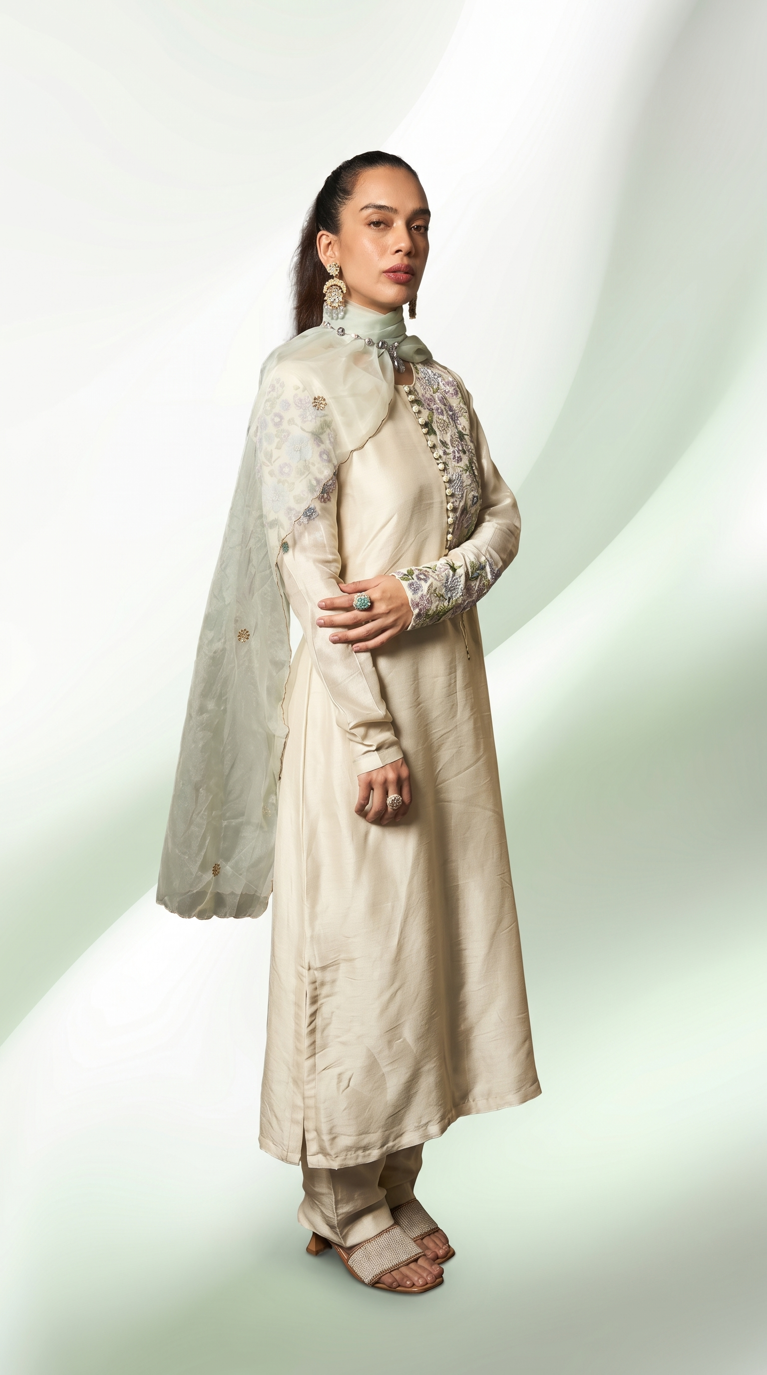 Sage Green embriodered tunic set