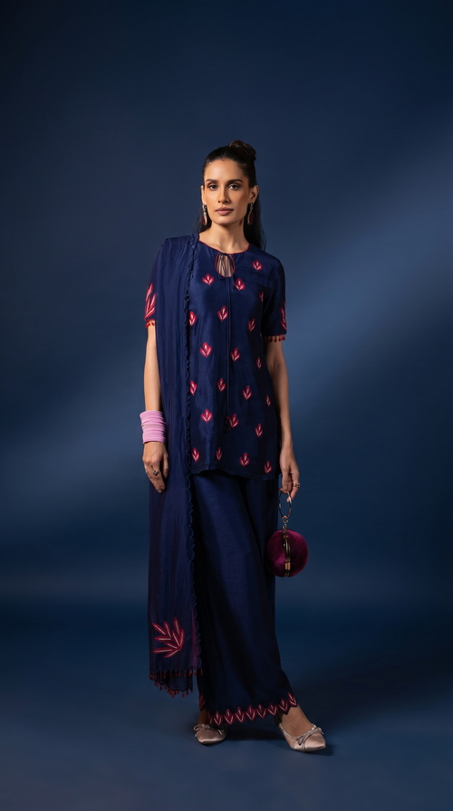 Celestial blue  embriodered Short kurta set
