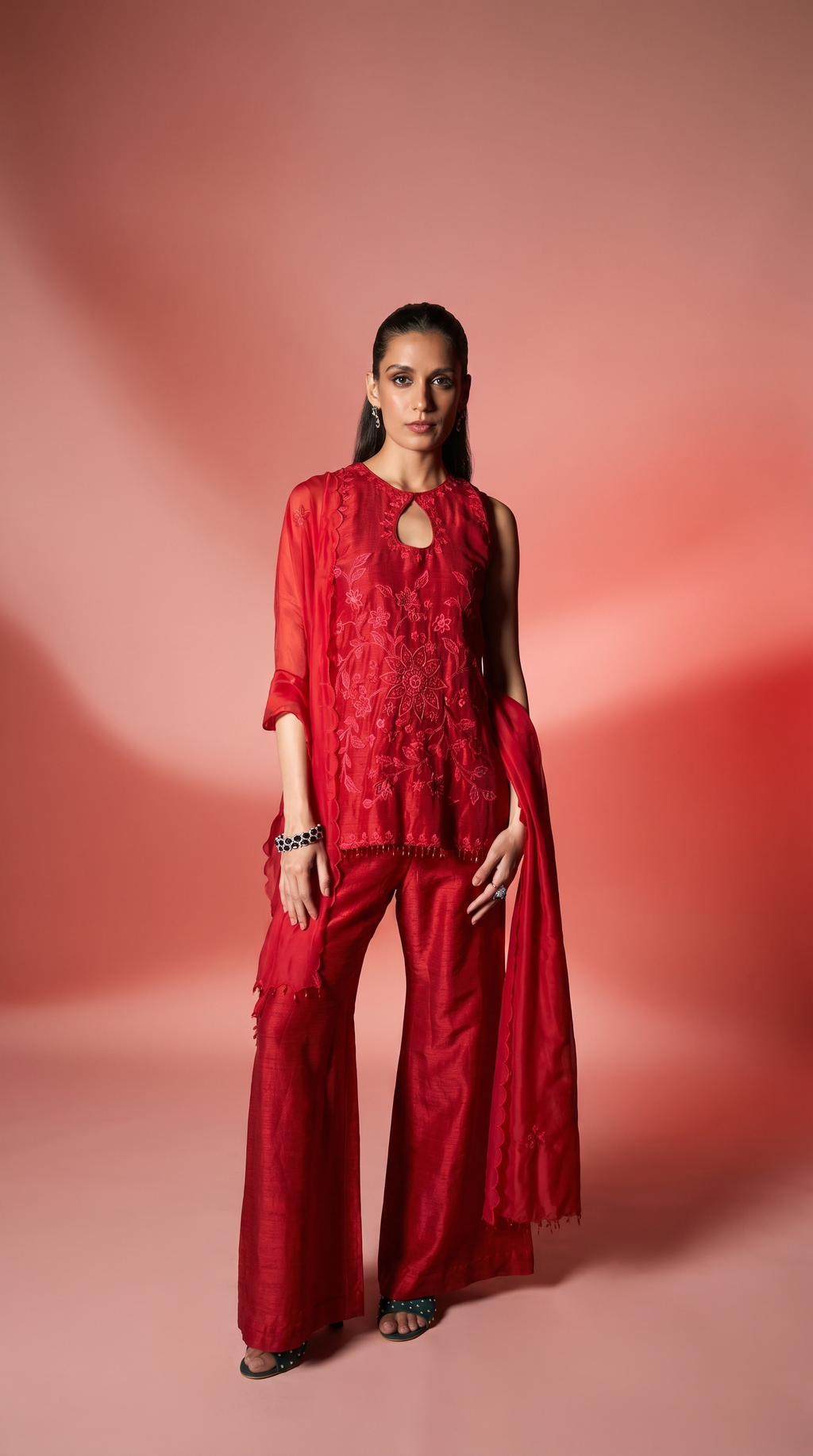 Scarlet Red sleeveless short kurta set