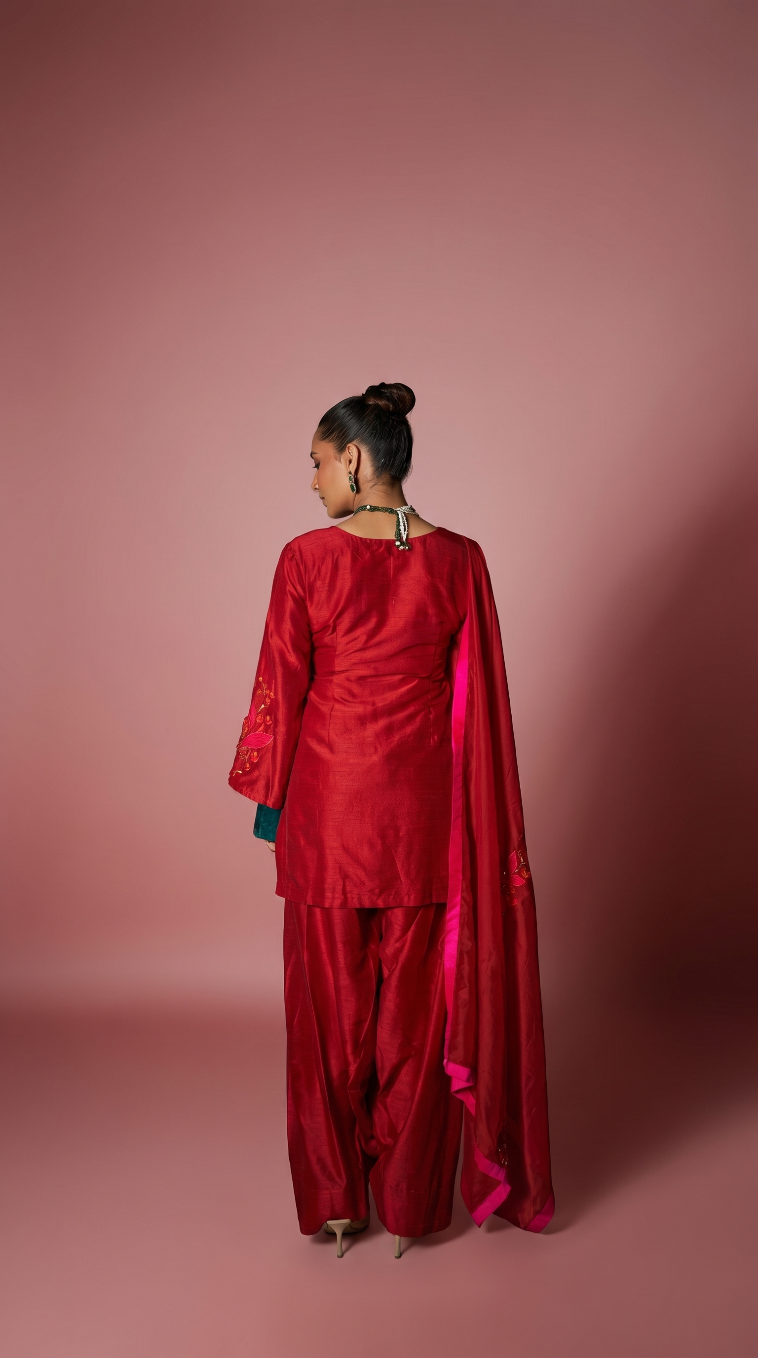 Scarlet Red patchwork embriodered  short kurta set