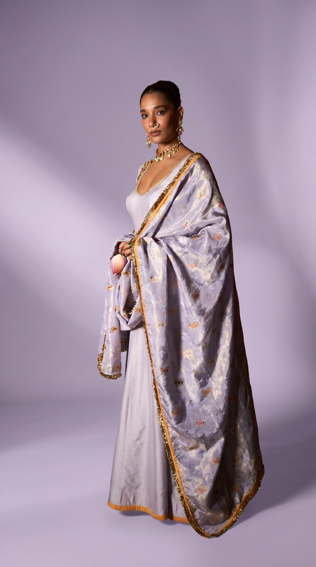Lavender  silk anarkali set.