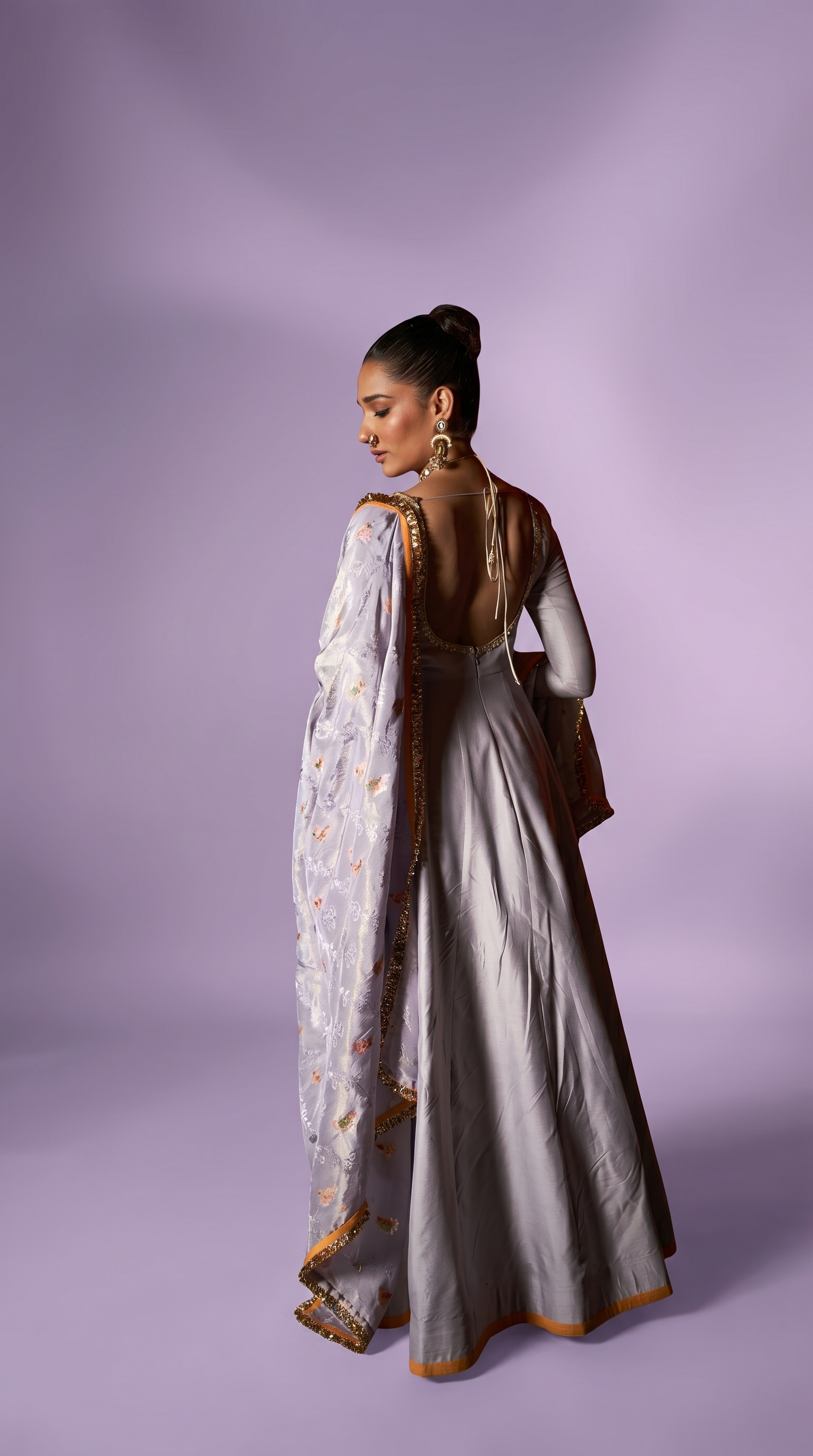 Lavender  silk anarkali set.
