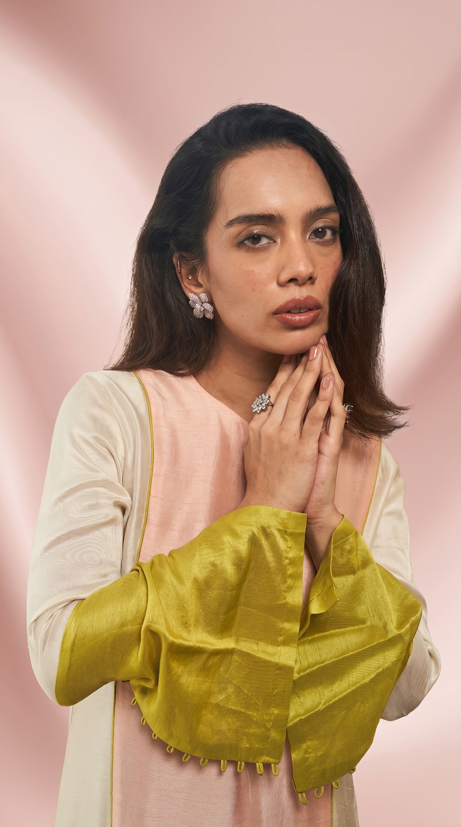 Colour block Tunic ( peach , ivory ,lime)
