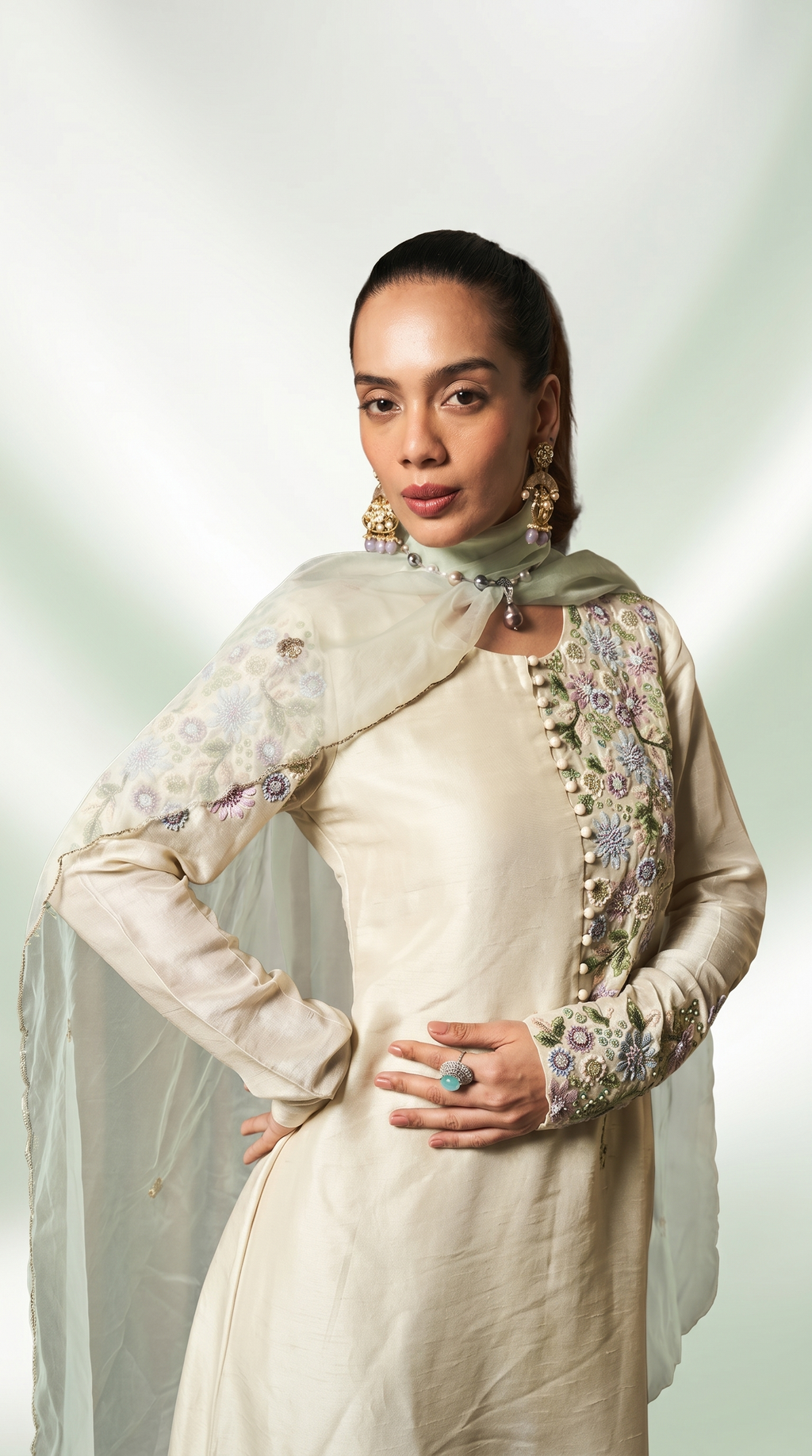 Sage Green embriodered tunic set