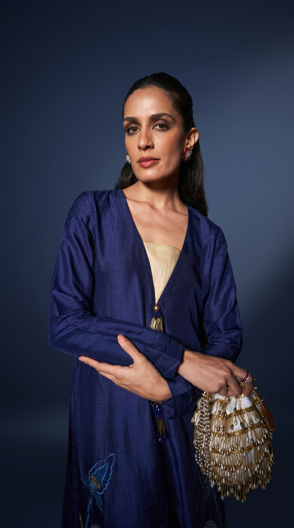 Navy Blue patchwork tunic set.
