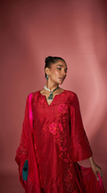 Scarlet Red patchwork embriodered  short kurta set