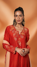 Burnt orange & peach embriodered kurta set
